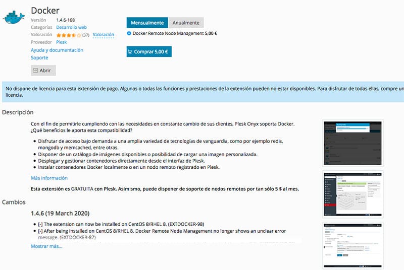 Instalación de Docker en Plesk
